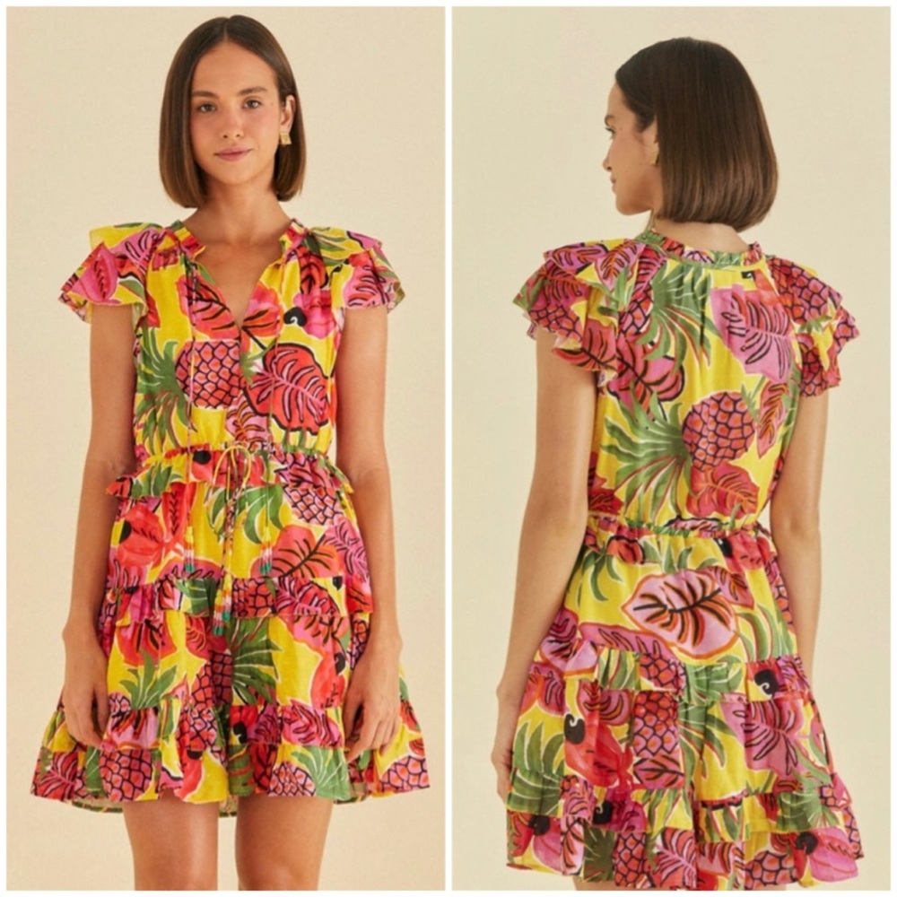 Yellow Fruit Dream Ruffle Mini Dress - Picture 1 of 5